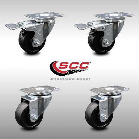 Service Caster 3 Inch SS Soft Rubber Wheel Top Plate Caster Total Lock Brakes SCC, 2PK SCC-SSTTL20S314-SRS-2-S-2